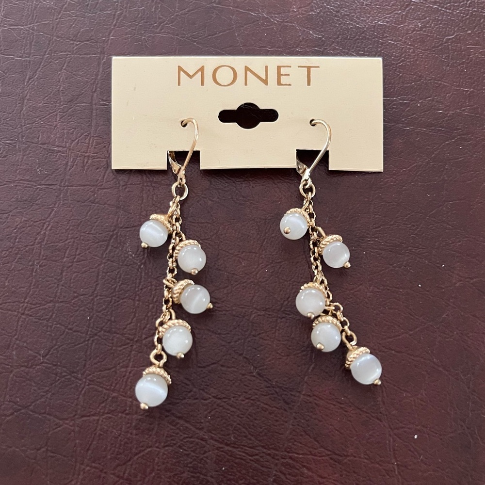 Monet Gold and Cream Dangle Earrings
